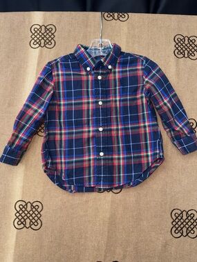 Ralph Lauren Navy Plaid Button-Down Shirt with Red & Green Stripes